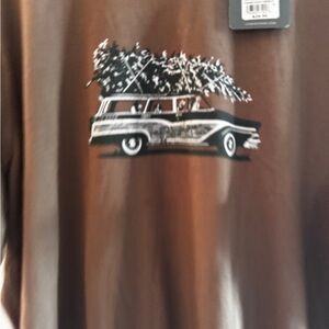 Brown Graphic T-Shirt with Car Design Life is Good Christ Tree XXL Men